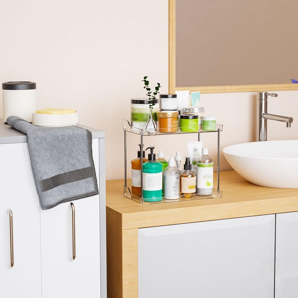 Bathroom Counter Organizer,2-Tier Make up Organizers and Storage, for Perfume Stand, Vanity Holder, Dresser Tray, Spice Rack, Skincare, Coffee Bar (Rectangle) image number 5