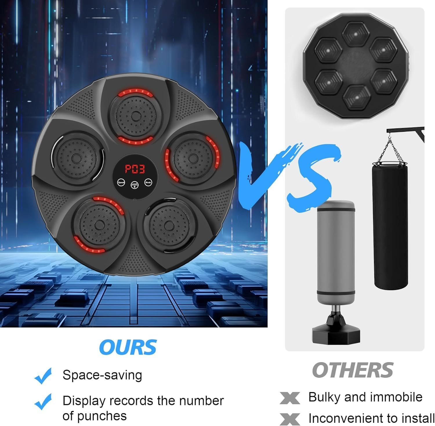 Music Boxing Machine,With LED Lighting Effect Music Boxing Machine,Rechargeable Boxing Equipment Wall Mount,For Family Parent-Child Exercise Boxing Machine (Red Light) image number 5