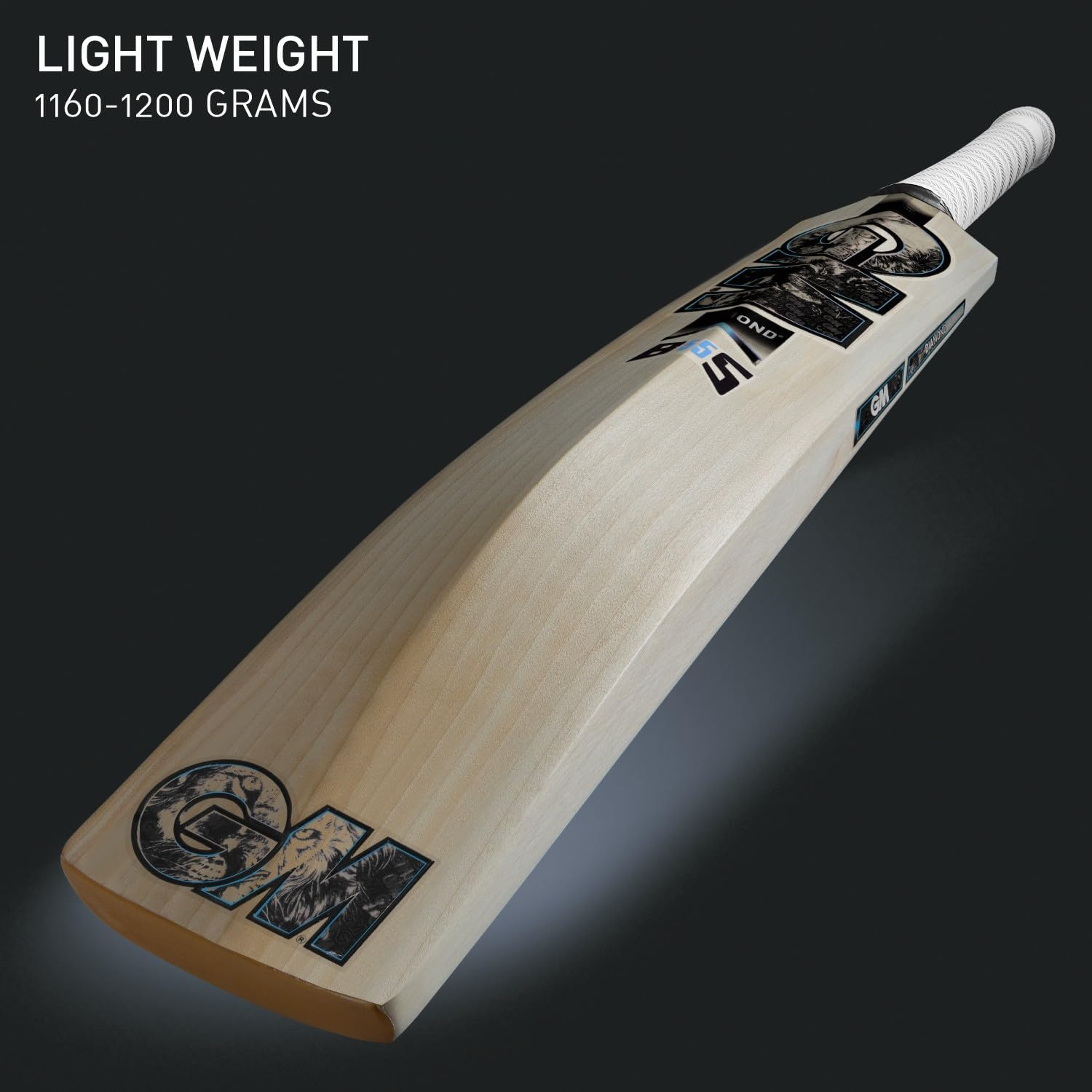 GM Diamond Maxi English Willow Cricket Bat for Men and Boys with Grained Tape on the Face | Size-3 | Free Cover