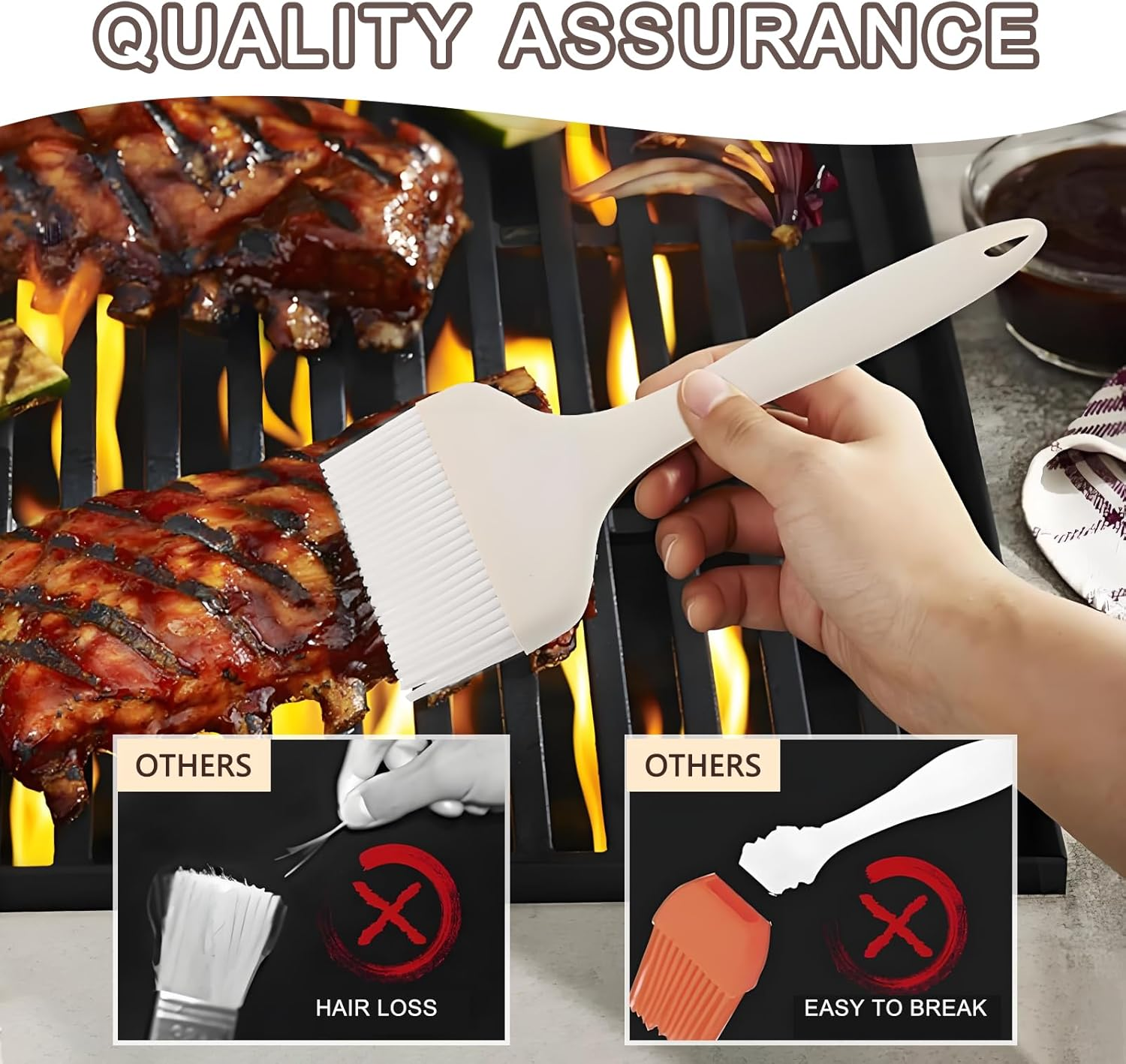 Checkzed Silicone Basting Pastry Brush, Heat Resistant Pastry Brush Set, Strong Steel Core and One-Piece Design, Perfect for BBQ Grill Baking Kitchen Cooking, BPA Free and Dishwasher Safe (2 Pcs)