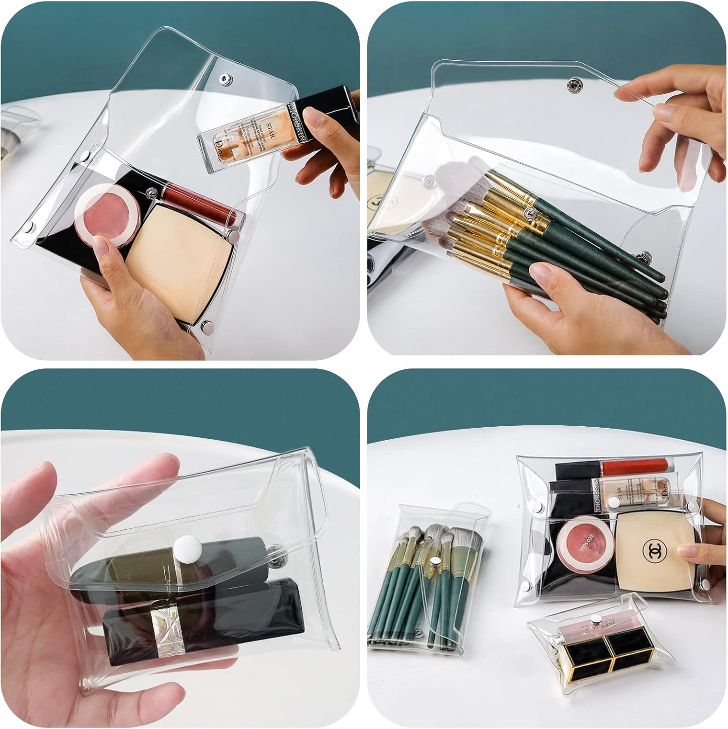 Jognee 4-In-1 Transparent Toiletry Bag, Pack of 4 PVC Waterproof Bags, Transparent Makeup & Cosmetic Bag, Portable Storage with Buttons, White image number 1