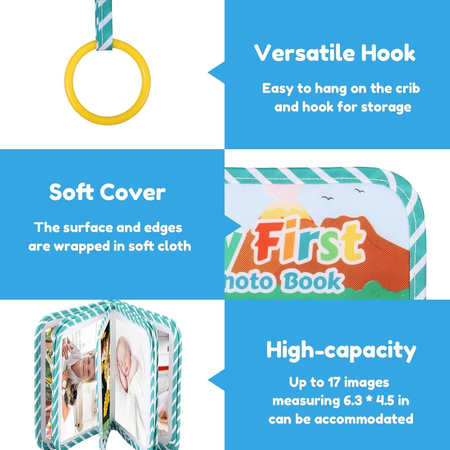 2PCS Soft Cloth Photo Book Cloth Baby Photo Album, My First Photo Book, Soft Photo Cloth Book Gift Set, with Detachable Ring Hook Photo Album, for Newborn Toddler & Kids image number 1