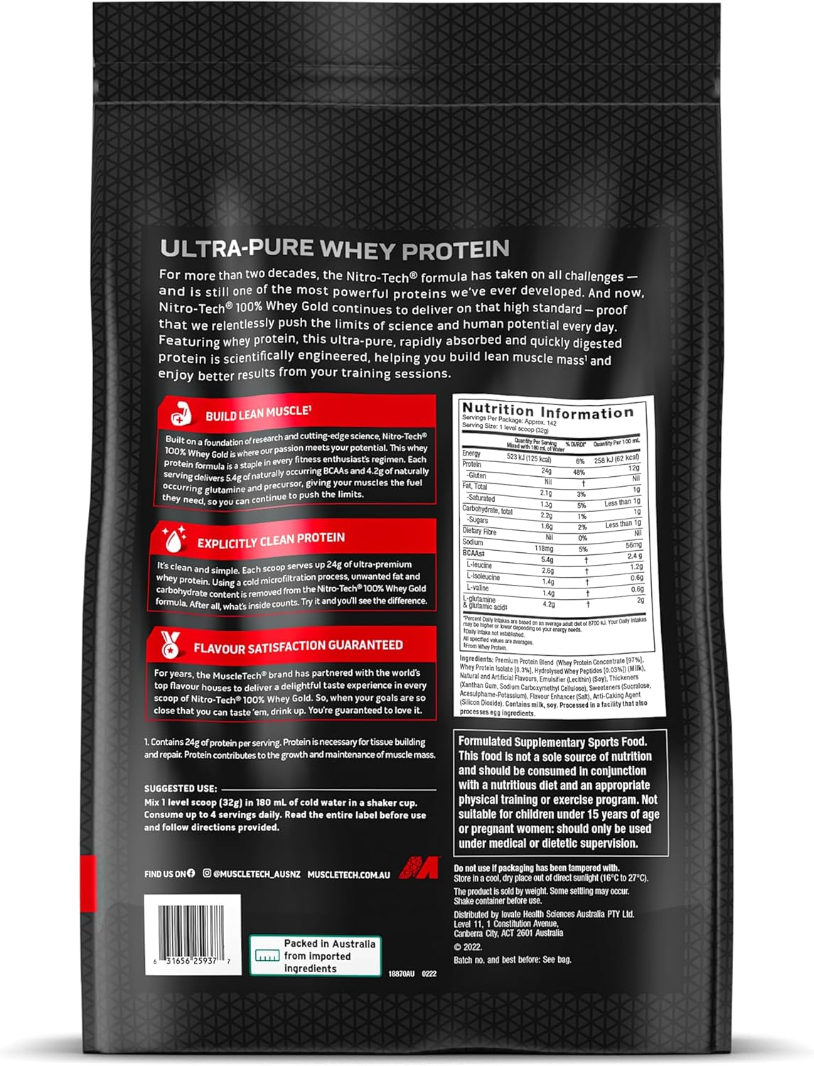 Muscletech Nitro Tech 100% Whey Gold French Vanilla Cream 10Lbs AU (RB)