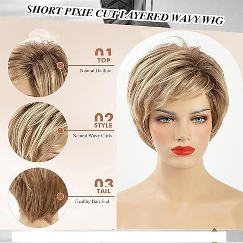 Women'S Short Brown Pixie Wig - Stylishly Textured with Layered Pieces and Wispy Side-Swept Bangs for a Chic Look image number 1