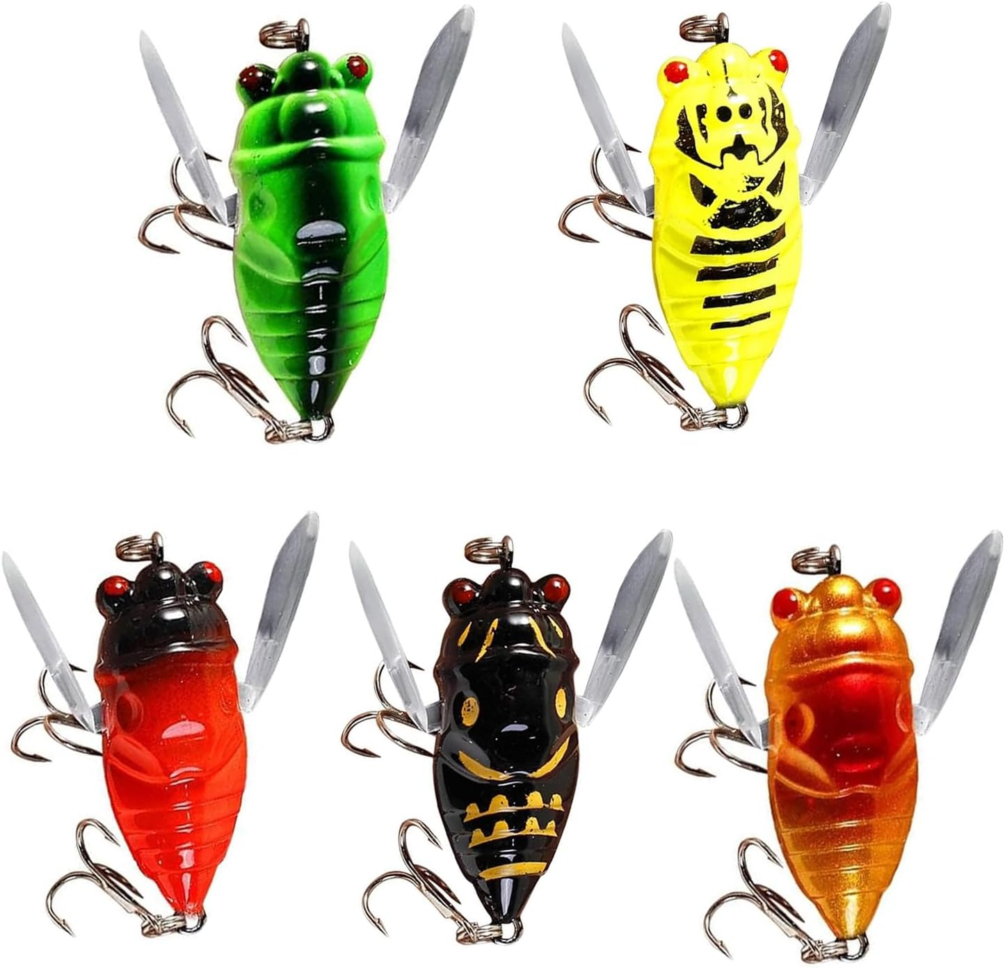 Taicols Cicada Fishing Lure, 5 Fishing Cicada Bait, Lifelike 3D Holographic Eyes Freshwater Bait, Sturdy Fishing Topwater Lure Artificial Fishing Bait, Fly Fishing Lures,For Fishing Enthusiasts image number 6