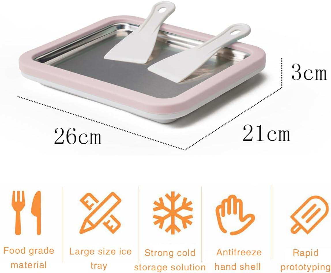 TOMVAES Ice Cream Maker, Ice Cream Plate with 2 Spatulas for Kids Family, Food Grade Stainless Steel Pan Ice Cream Machine Easy for Homemade Rolled Ice Cream Frozen Yogurt Sorbet Gelato (Pink) image number 1