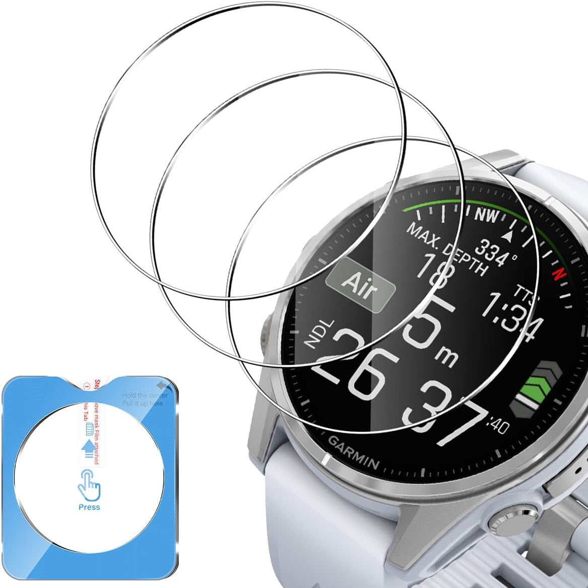 Pack of 3 Screen Protectors Compatible with Garmin Fenix 8 Amoled 51 Mm for Tempered Glass, HD Screen Protector Film, Anti-Scratch, Bubble-Free, High-Resolution Protective Glass