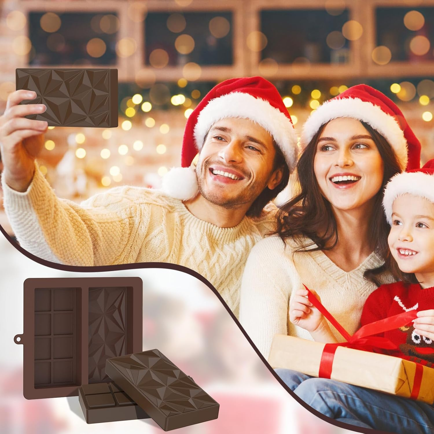 Bighan 3 Pack Chocolate Molds, Chocolate Bar Molds Large and Thick Silicone Chocolate Mold Deep Chocolate Bar Mould Food Grade Silicone Deep Chocolate Bar Mold Kitchen Baking Mould with a Scraper image number 3