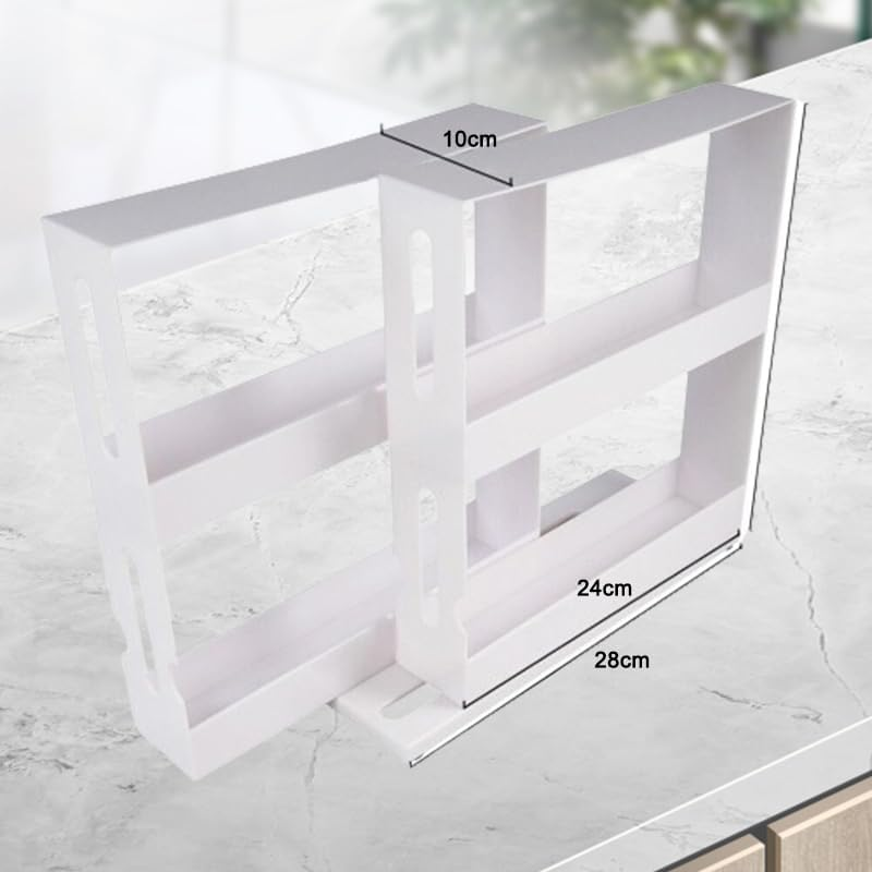 Leona Co Cabinet Caddy, Sliding Spice Rack Organizer for Cabinet, Just Pull & Rotate, Storage 20 Bottles Each, Cupboard Swivel Organizer, Non-Skid Base, 28Cm X 27Cm X 10Cm image number 2