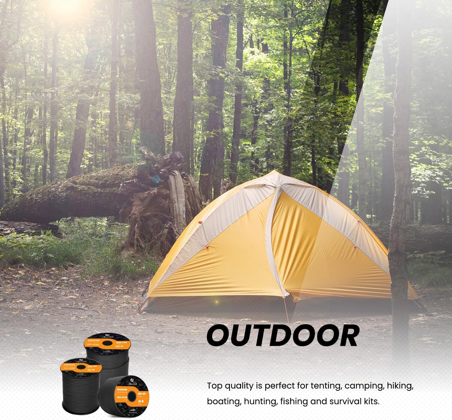 Abma Cord Paracord 550 4Mm 30M 100% Nylon Rope Type III 7 Strands Parachute Cord for DIY, Camping, Survival, Outdoor - Max. 250Kg - Black - Black image number 4