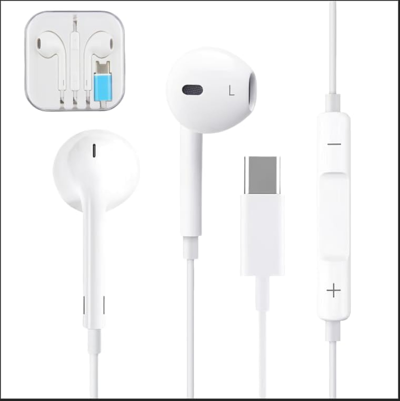 USB C Headphones, Wired Hifi Stereo Earphones with Microphone & Volume Control, Compatible with Iphone 15 16 Pro Max plus Pixel 6 6A 7A 9 8 5 Ipad Samsung S23 FE S22 Oneplus 9 8 Android Phone(White)