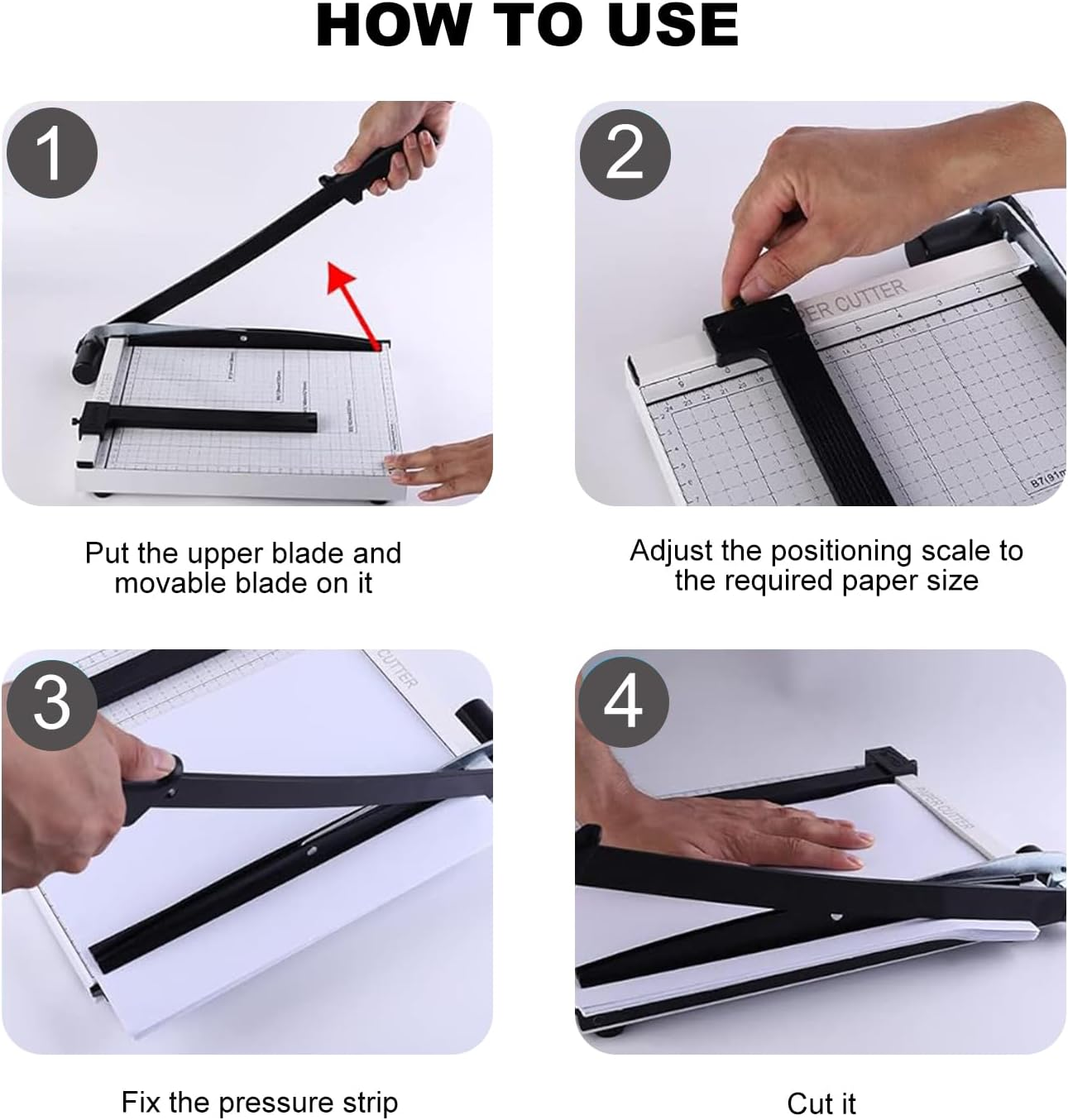 12 Inch A4 Paper Cutter, Guillotine Style with Steel Blade and Rubber-Padded Base, White, 12X10 Inches, Cuts up to 12 Sheets, Ideal for Offices and Craft Projects image number 6