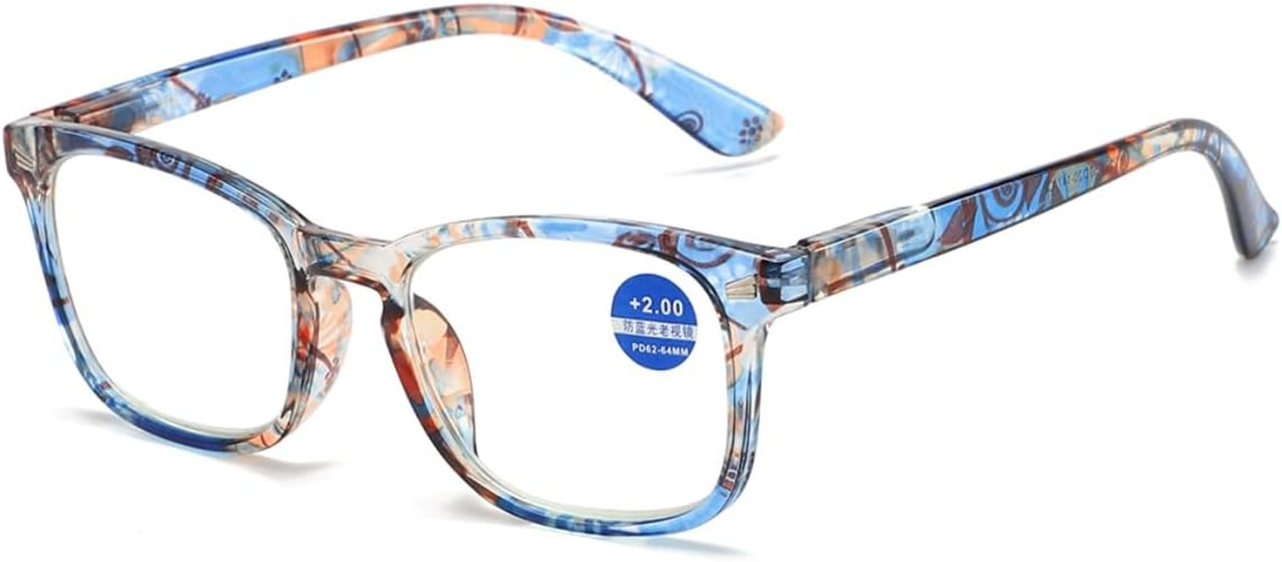 Reading Glasses 2 Pairs Fashion Ladies Readers Magnifying Readers anti Blue-Ray Spring Hinge with Pattern Print Lightweight Comfortable Eyeglasses for Women | Purple Pink Blue Green image number 6