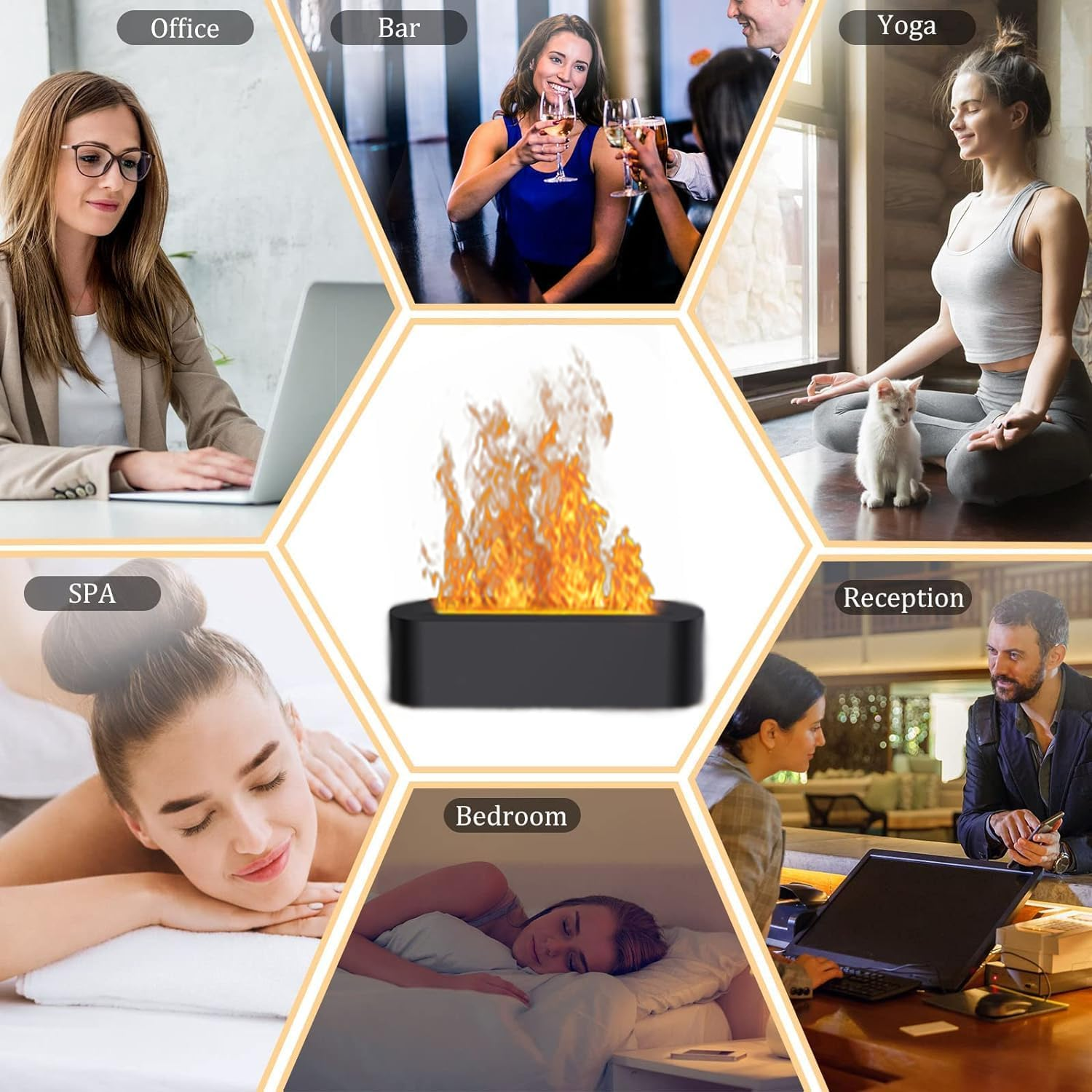 Flame Air Diffuser Humidifier Portable Noiseless Aromatherapy Diffusers Essential Oil Diffusers for Household Office Yoga with No-Water Auto Shut-Off Protection