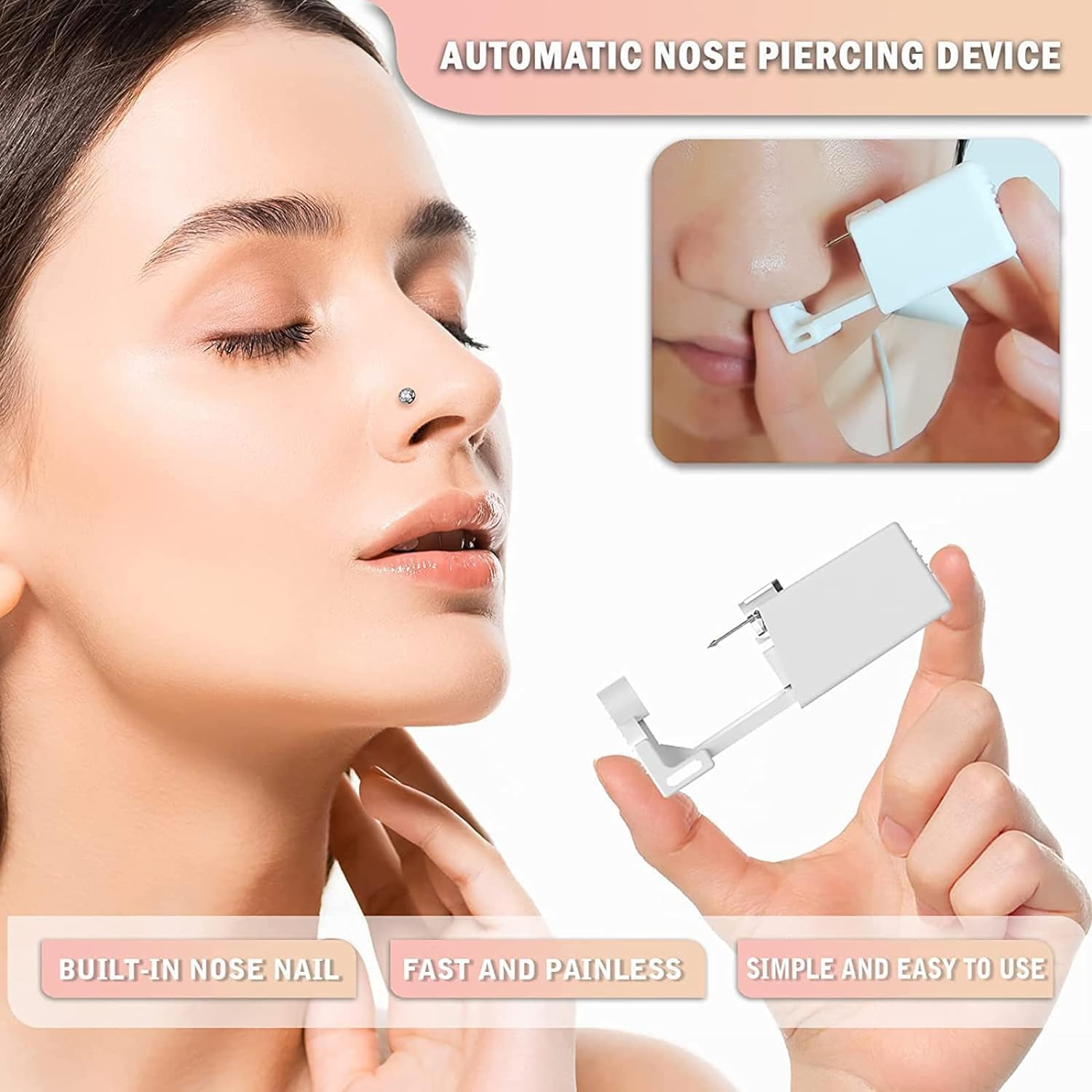 Nose Piercing Gun Kit 6Pcs Disposable Nose Piercing Kit Including 2Pcs Self Nose Piercing Gun with 2Pcs Built-In Nose Stud and 2Pcs Clean Tools for Nose Cartilage Piercing Kit(Gold) image number 5