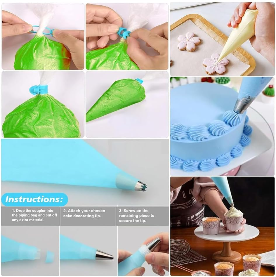 Piping Bags and Tips Set - Cupcakes Cake Decorating,Kit Baking Supplies,Stainless Steel Icing Cake Frosting Piping Tips with Reusable& Disposable Pastry Bags (125PCS) image number 5