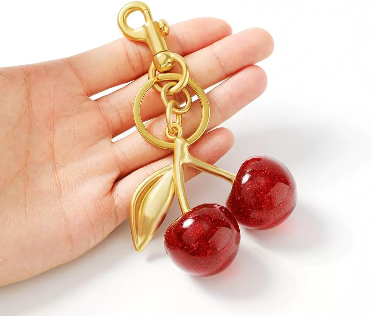 Staticlotus Jewelry Bag Decoration, Ritual, Little Fun, Delicate Keychain Crystal Cherry Car Cherry Metal - Red Matte Gold Leaf image number 2