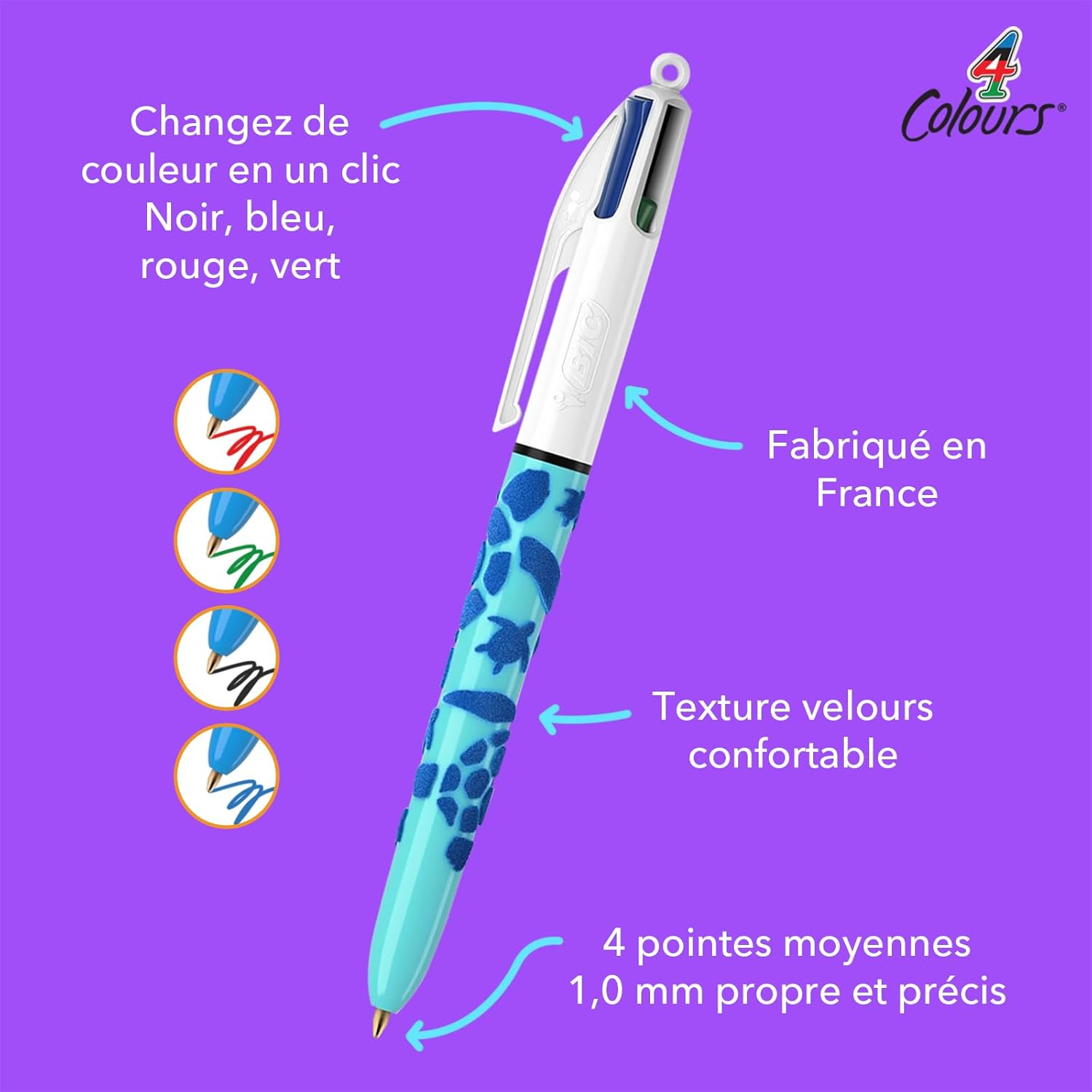 BIC 4 Colours Velours Ball Pens Medium Points (1.00 Mm) Sea Life Theme - 3 Assorted Designs, Pack of 6 image number 2