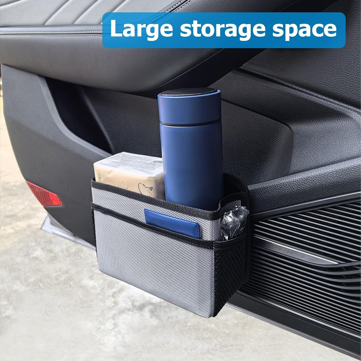 Mandark Car Trash Can, Foldable Mini Vehicle Trash Bin Garbage Organizer Holder, Waterproof Automotive Interior Hanging Dustbin Storage Bag Container Accessories, Universal for Most Cars (Beige) - Beige image number 2