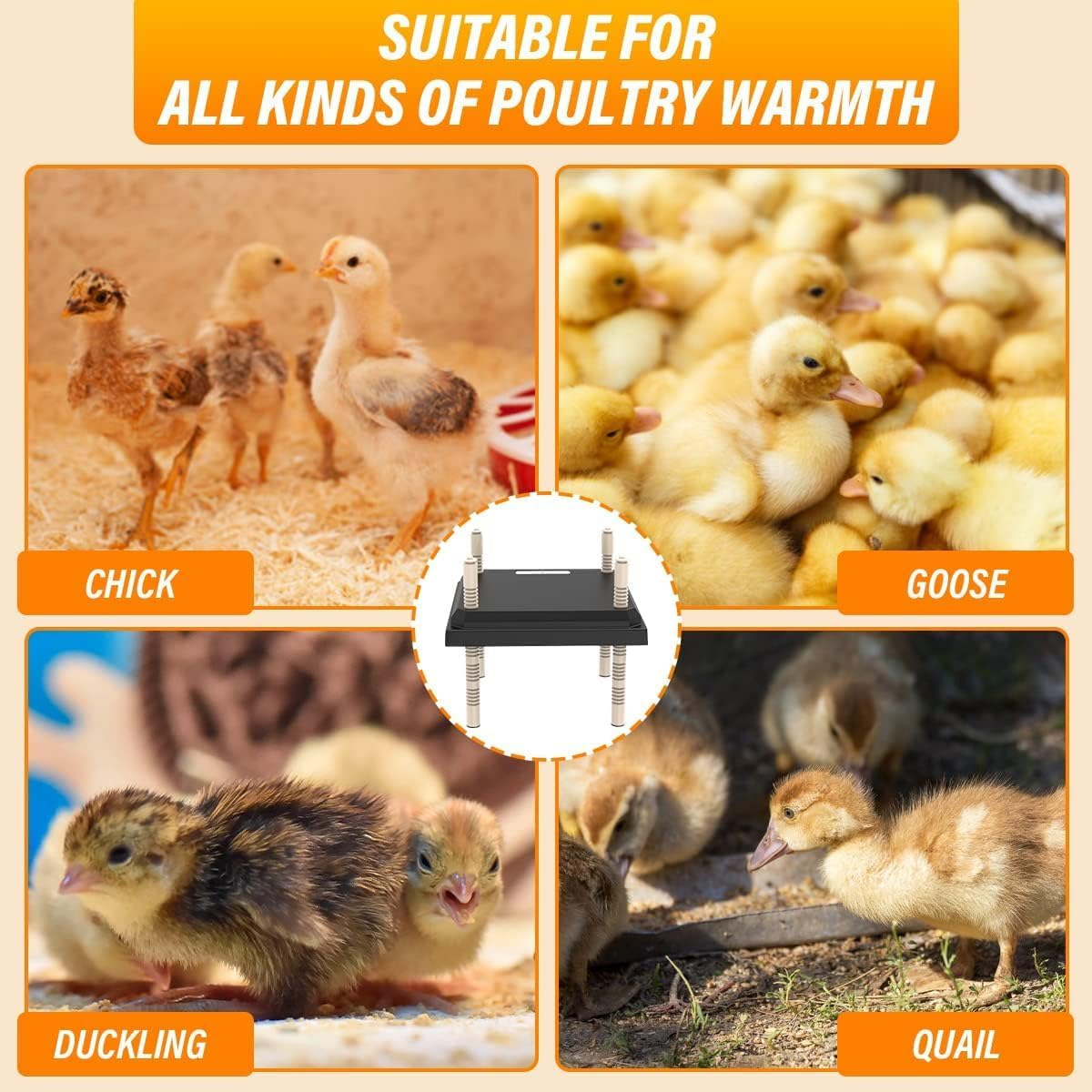 Brooder Heater for Chicks, 25 * 25Cm for 15 Chicks Heating Plate with Adjustable Height and Angle 15W Chicken Brooder Warm like Mother Hen (Black)