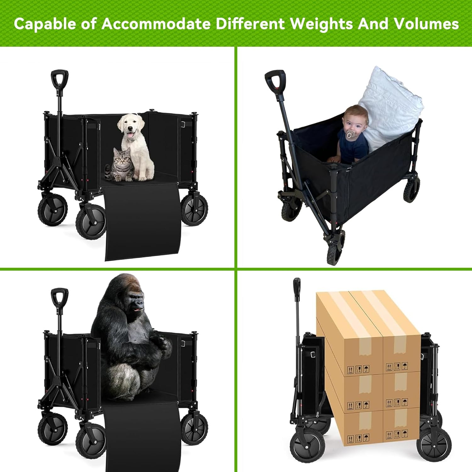 Collapsible Folding Wagon, Outdoor Utility Wagon, Adjustable Wagon Cart with All-Terrain Wheels & Drink Holders, Portable Grocery Wagon for Outdoor, Garden, Shopping, Camping, Grocery, Beach Storage image number 5