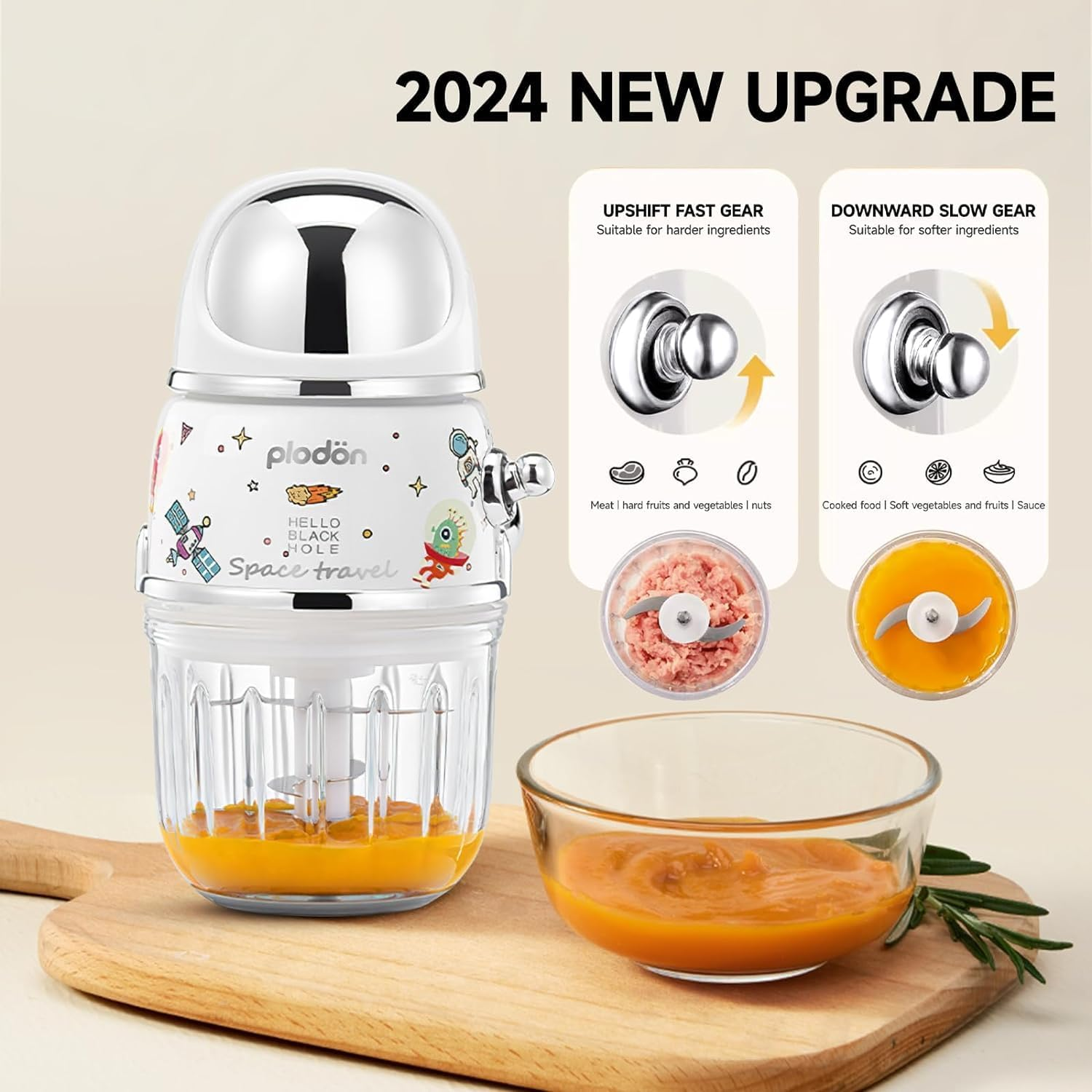 Baby Food Maker Mini Cute and Small Food Processor Puree Blender Grinder Chopper 1.2 Cup Glass Bowl with 6 Blade Electric (Spaceman-White(One Bowl)) image number 3