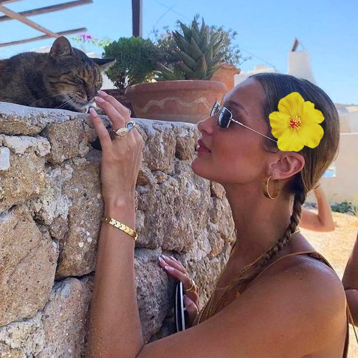 4Pcs Hawaiian Flower Hair Clips, 3.5 Inch Artificial Flower Clips, Hibiscus Flowers Clip for Vacation Beach Party, Boho Clips for Girls Wedding image number 6