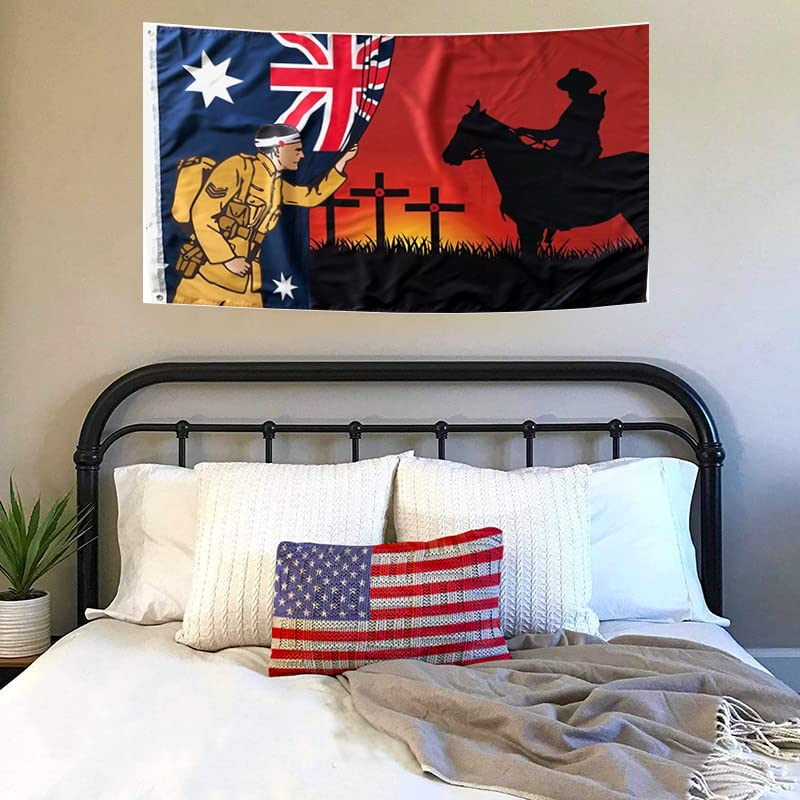 AIMALL Lest We Forget Flag 5X3Ft Australian War Horse ANZAC Day Remembrance Flag &ndash; 150X90Cm Durable Polyester Banner with Eyelets for Memorial Events Outdoor Display image number 4