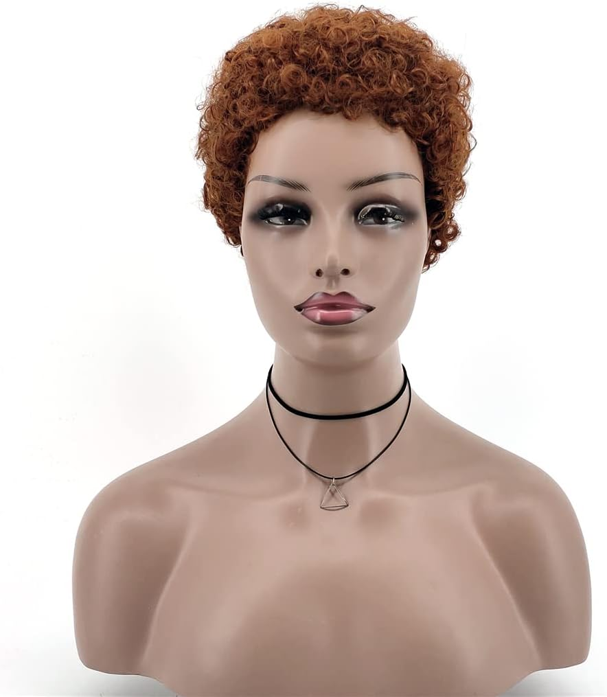 Wigs for Black Women Brown Short Afro Curly Synthetic Wig Natural Glueless Heat Finger Waves Costume Party Wig Black image number 4