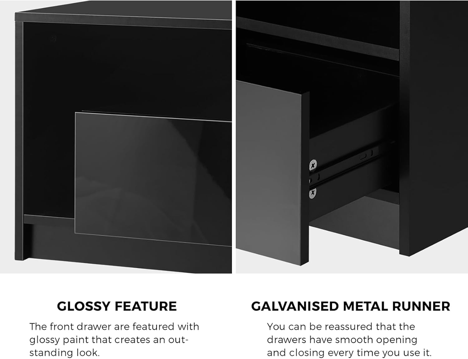 Oikiture LED Bedside Table High Gross Nightstand Drawer Home Furniture Black image number 3