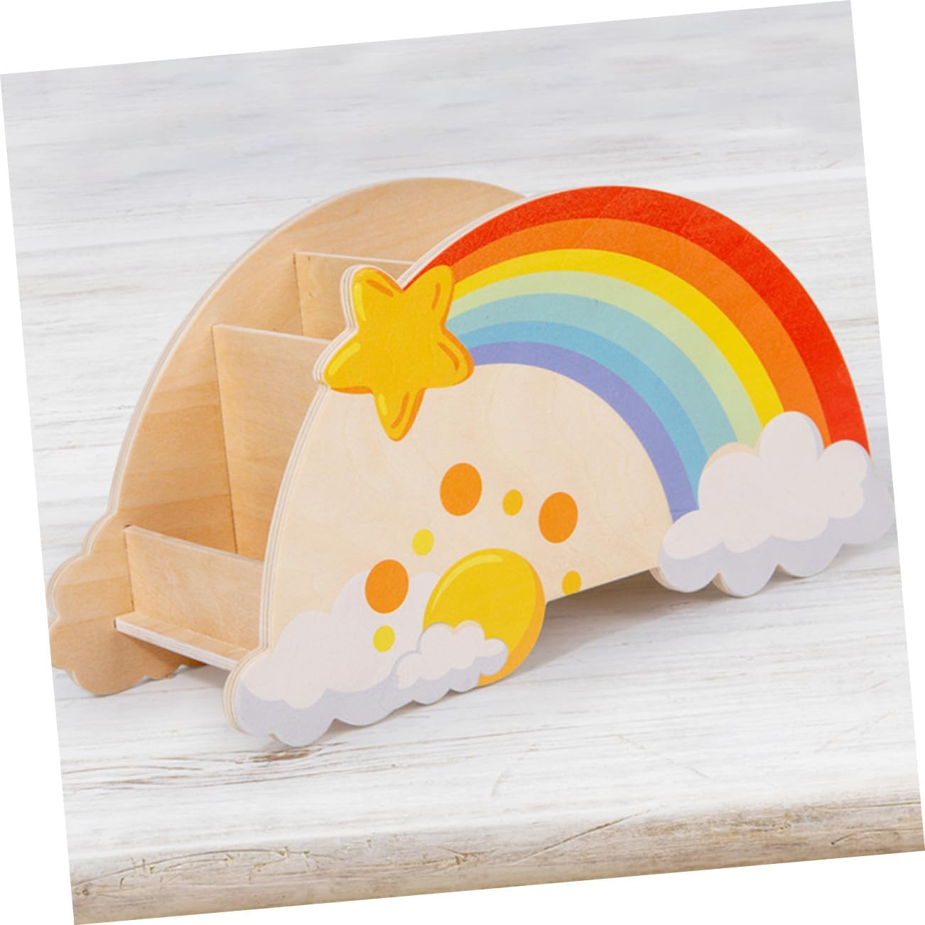 ARTIBETTER Rainbow Wooden Pen Holder Pencil Organizer for Boys and Girls Classroom School Makeup Brush Storage Cute Desktop Stationery Organizer image number 3