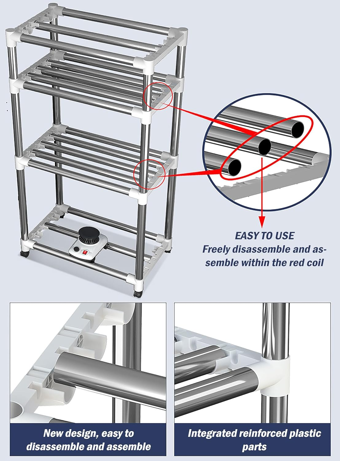 Zekroh Clothes Dryer, 2300W Drying Machine for Laundry, Three-Layer Portable Dryer Thickened Steel Pipe, Maximum Load-Bearing Capacity 100Kg, Indoor Airer Wet Laundry Drying Rack (Blue 1) (7) image number 2