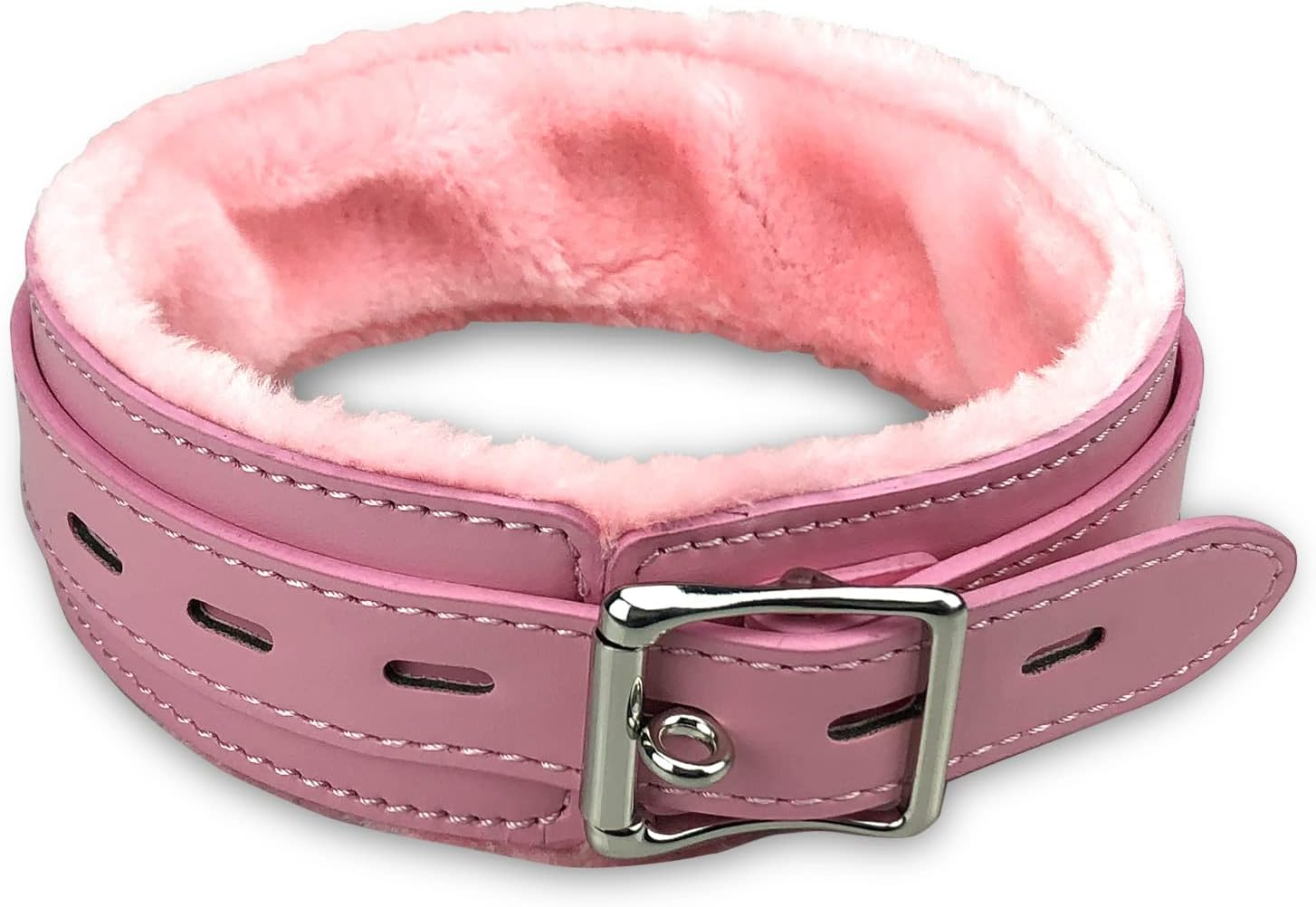 Gothic Leather Choker Collar, PU Leather Fur Lined Collars Necklace with Long and Durable Detachable Leash Chain Pet Collars, Pink image number 6