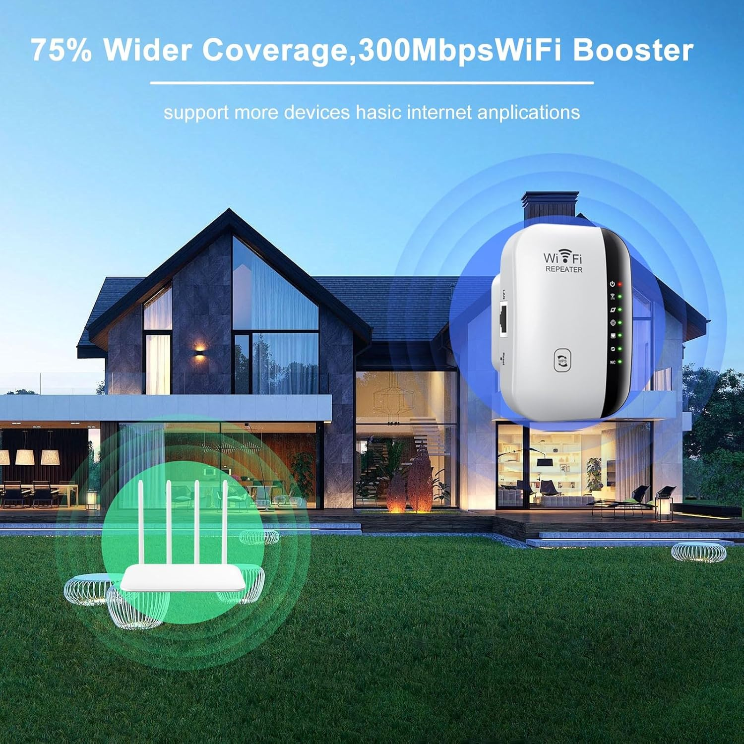 Newest Wifi Booster,Wifi Extender,Wifi Repeater Covers up to 3650Sq.Ft and 45 Devices,Wireless Internet Booster with Ethernet Port,Quick Setup,300Mbps Wifi Range Extender image number 4