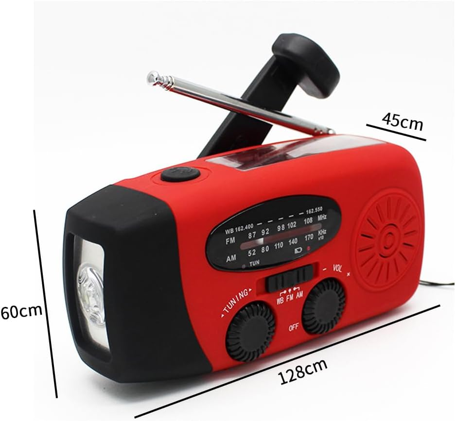 TOMVAES 2000Mah Emergency Crank Weather Radio,Noaa/Fm/Am Solar Radios, Portable Survival Radio,Led Flashlight, Cell Phone Charger for Camping Hiking,Red image number 3