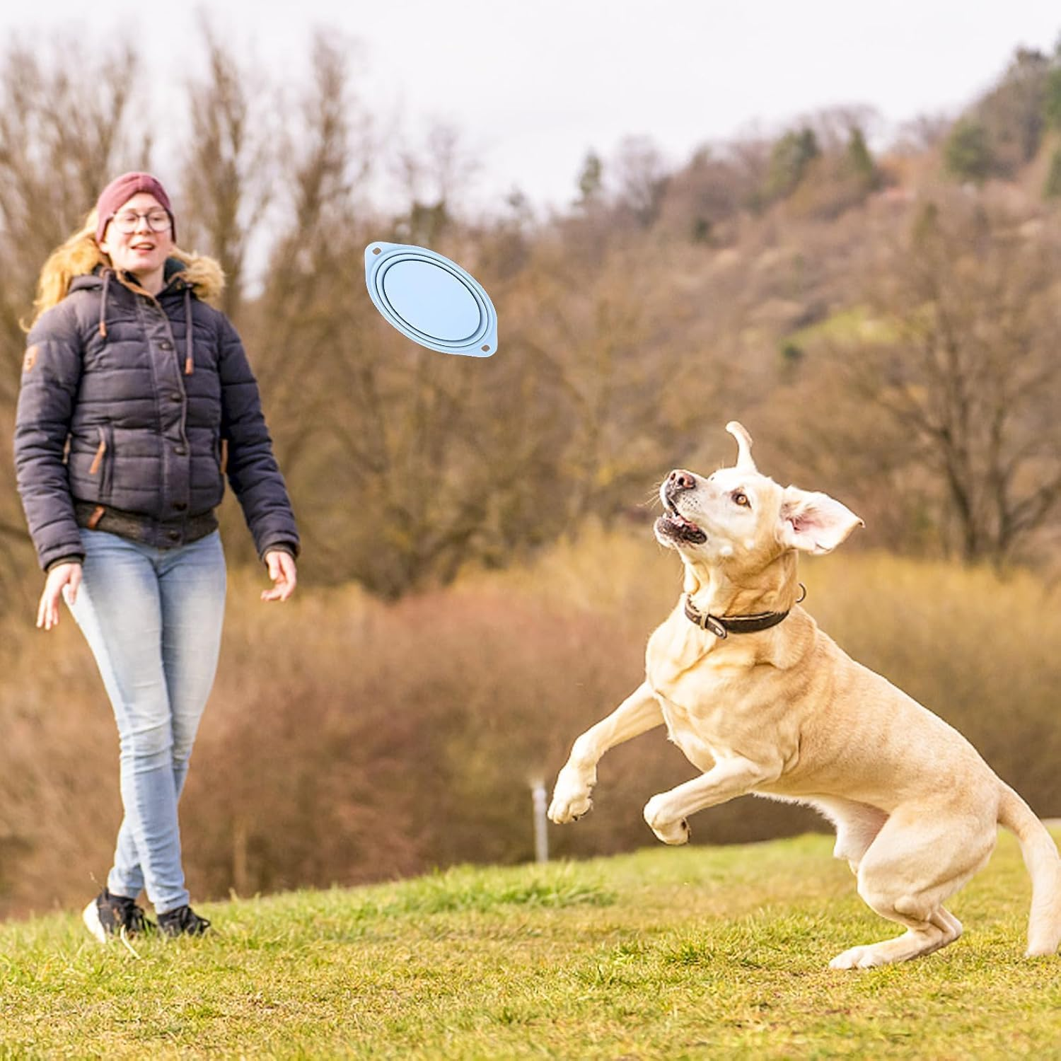 Pack of 2 Foldable Travel Bowls, Leak-Proof Dog Bowls, Foldable Silicone Water Bowl for Dogs on the Go and Pets for Water and Food (Pink, Blue) image number 4