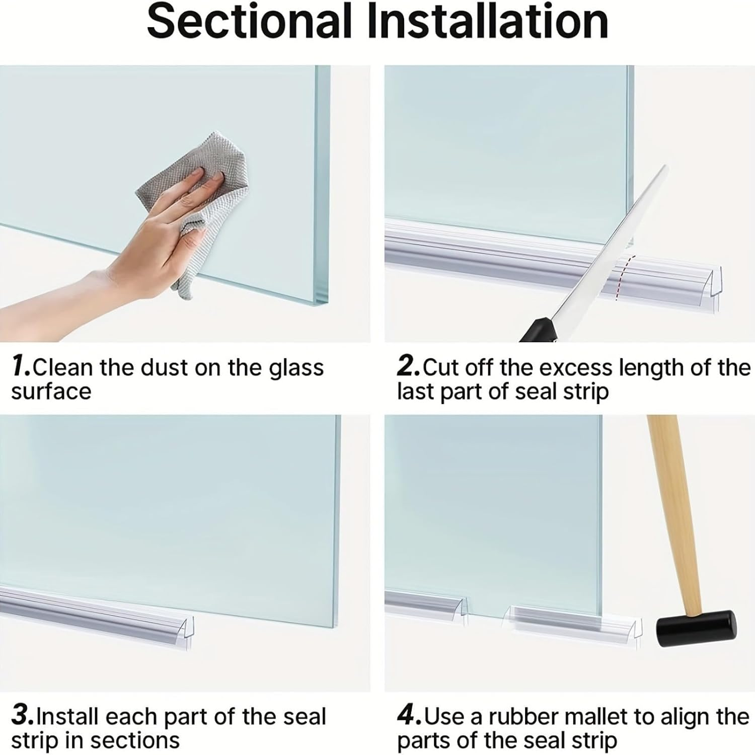 Transparent PVC Shower Door Bottom Seal 70Cm/27.55 Inches Easy Install Water Barrier for 6Mm 8Mm 10Mm 12Mm Glass (6Mm) image number 1