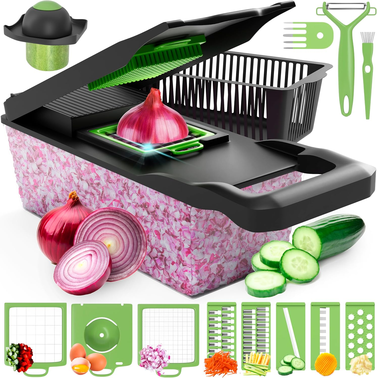 Vegetable Chopper - 15 in 1 Multi-Purpose Mandoline Slicer - Vegetable Slicer - Fruit Cutter with 7 Adjustable Blades & Vegetable Peeler image number 4