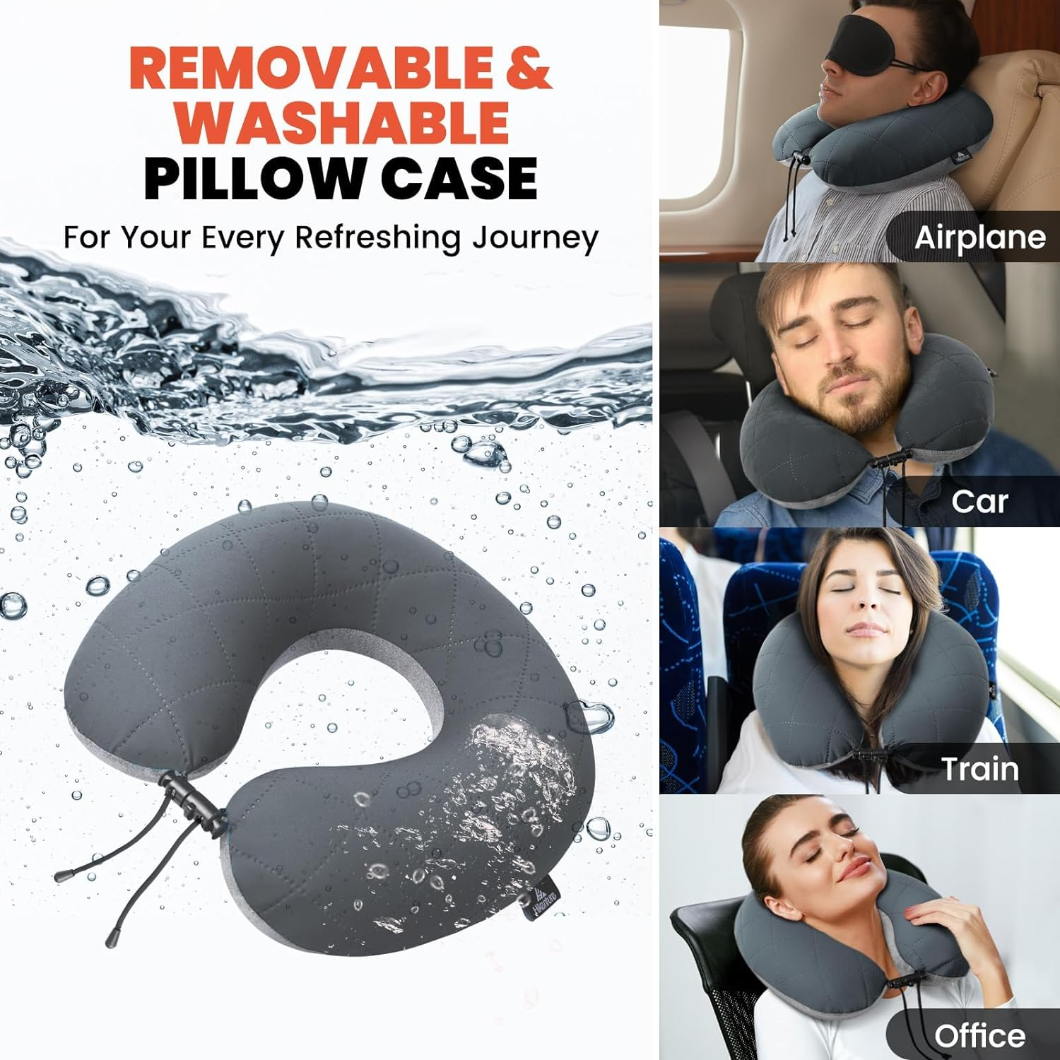 HIKENTURE Travel Pillow, Ultralight Inflatable Neck Pillow, Fully Inflated in 3 Breaths, Ergonomic Travel Neck Pillow for Airplane & Car, Portable Flight Pillow with Adjustable Softness(Grey) image number 3