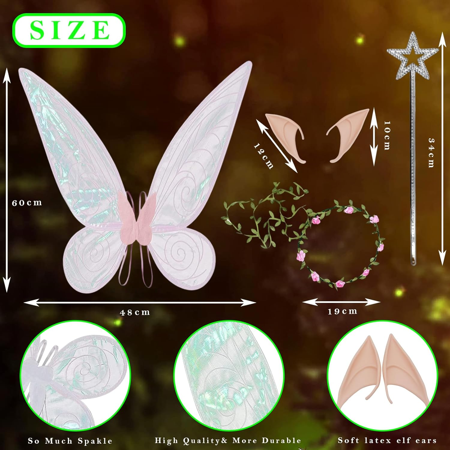 Midook Fairy Wings Set,Fairy Butterfly Wings for Girls Adults and Women Princess Angel Wings Cosplay for Birthday Halloween Christmas (8PCS) - Pink image number 6