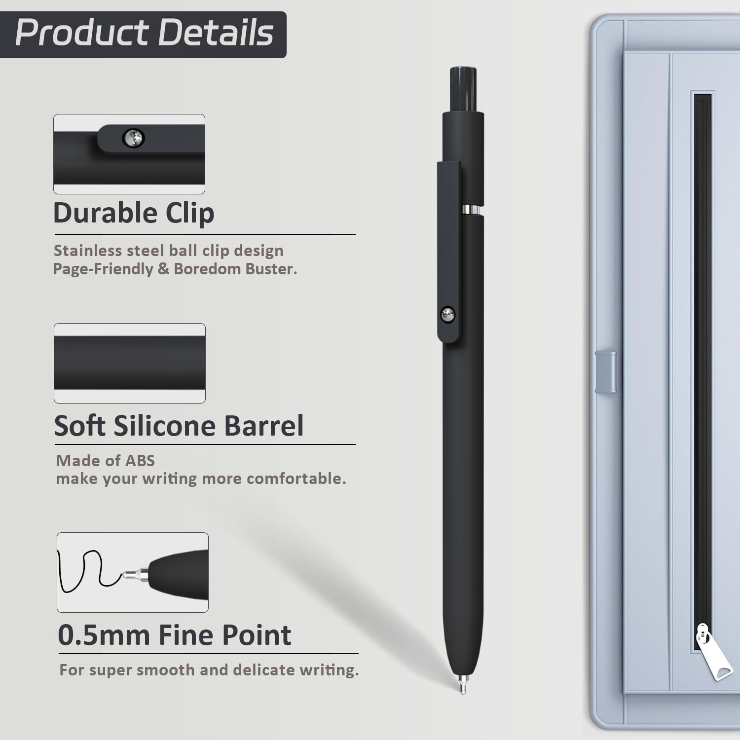 KAPASKI Gel Pens,6 Pcs 0.5Mm Fine Point Black Ink Pens with Smooth Writing,Quick Dry Pens for Journaling,Nurse Aesthetic Pen,Office School Supplies for Men Women image number 2