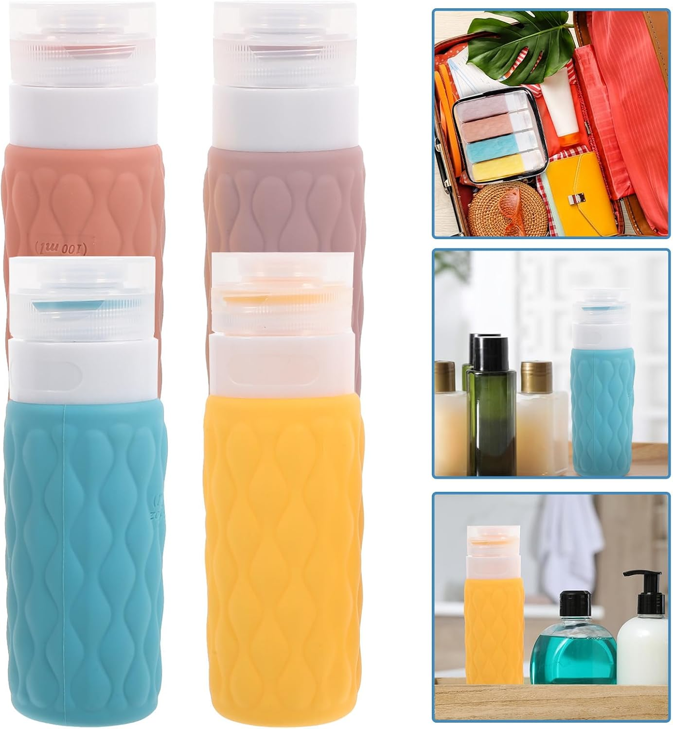 TEHAUX 5Pcs 100Ml Silicone Travel Bottles Set with Pouch, Refillable Shampoo and Conditioner Containers, Leakproof Bathroom Liquid Soap Dispensers for Travel Toiletries image number 1