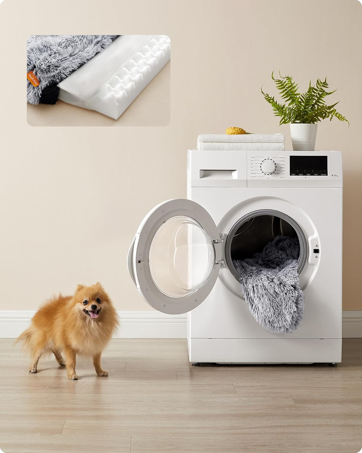 Feandrea Fluffyhug PGW231G01V1 Medium Dog Bed, Dog Mat for Miniature Dogs, Small Dogs, Dog Sofa Convoluted Foam, Removable and Washable Cover, 76 X 58 X 19 Cm, Ombre Grey image number 4