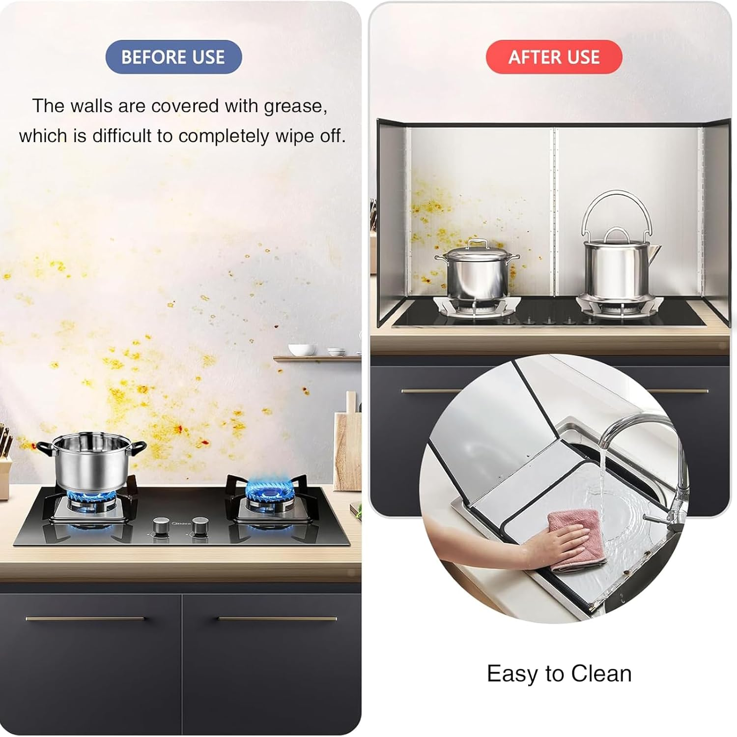 4 Sided Splatter Guard, 80 * 40 * 40CM Grease Foldable Splatter Guard for Stove Stainless Steel Oil Splatter Screens Backsplash for Fine Mesh Oil Splash Guard anti Splatter Shield Guard image number 1