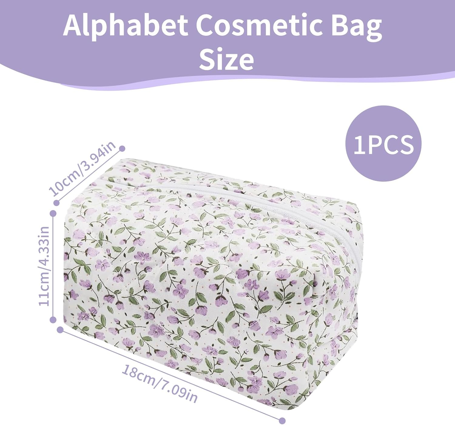 LUHOCIY Cosmetic Bag Flowers, Quilted Cosmetic Bag, Make up Bag, Made of Soft Cotton Material with Zip for Holding Various Make-Up Utensils, Purple, in a Sweet and Fresh Morandi image number 3