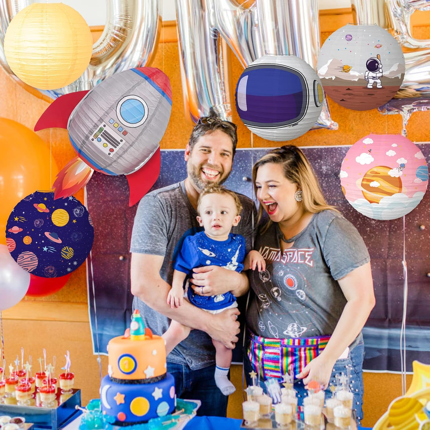 Outer Space Cartoon Rocket Hanging Planets Party Decorations - Kids & Classroom Science Astronaut Birthday Party Decorations image number 2