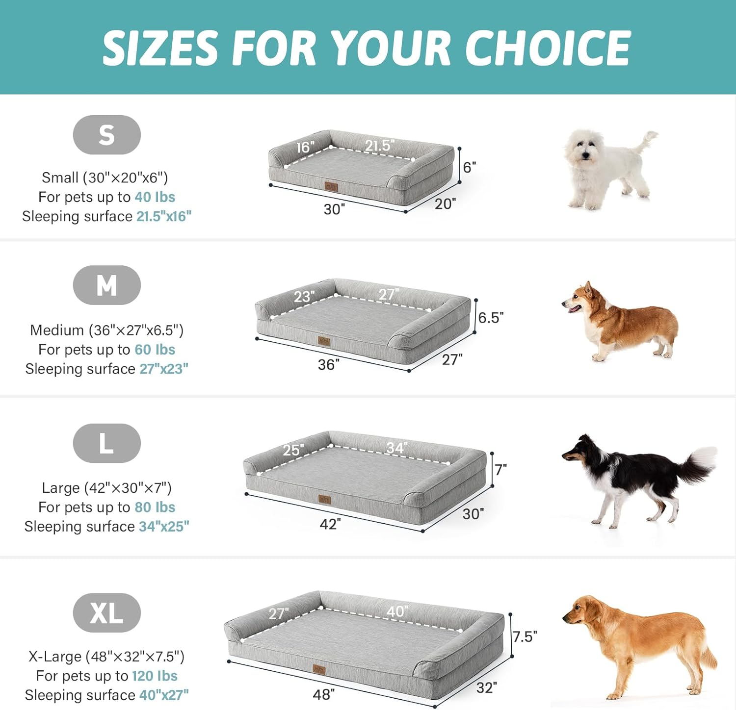 Cozy KISS Cooling Dog Bed, Orthopedic Foam Dog Bed with Sides, Removable Washable Cover & Waterproof Lining and Nonskid Bottom, Comfortable Pet Beds for Large Dogs, Grey (106Cm &times; 76Cm &times; 17Cm) image number 3