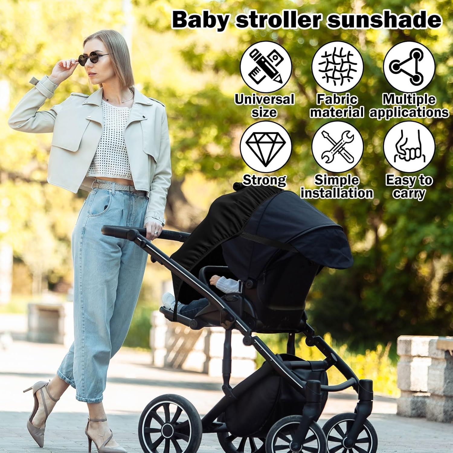 Stroller Sun Shade for Baby, Breathable Sun Protection Pushchair Canopy with Skylight Lightweight Pram Parasol Easy to Assemble for Stroller (With Skylight) - With Skylight image number 4