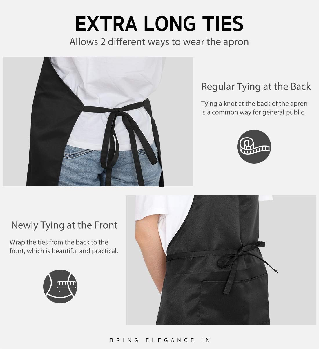 Ofrdncy Apron 1-4 Pack Adjustable Bib Apron with 2 Pockets Cooking Kitchen/Canvas Tool Aprons for Women Men Chef - 2Pack-Black*1 image number 5