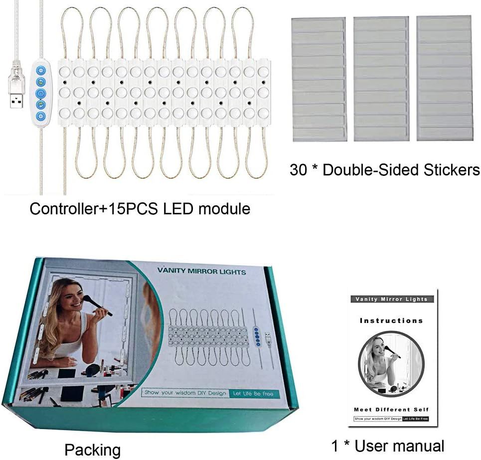 Led Vanity Mirror Lights, Hollywood Style Vanity Make up Light, Dimmable Color and Brightness Lighting Fixture Strip, for Makeup Vanity Table & Bathroom Mirror, Mirror Not Included image number 2